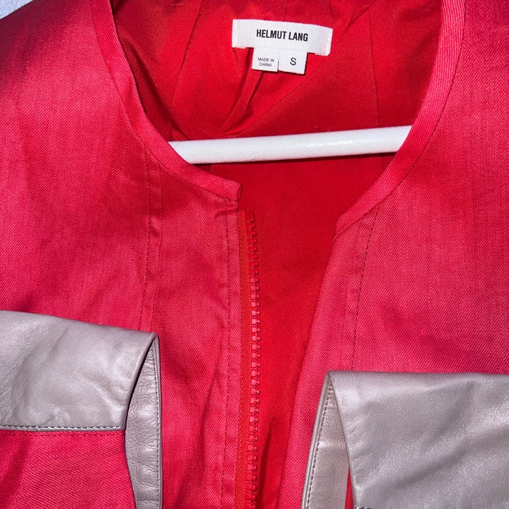 Blazer sport jacket, salmon cotton and leather, small, coat, like new, stretch